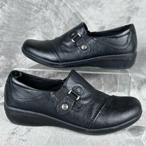 Women's Black Leather Slip-On Shoes